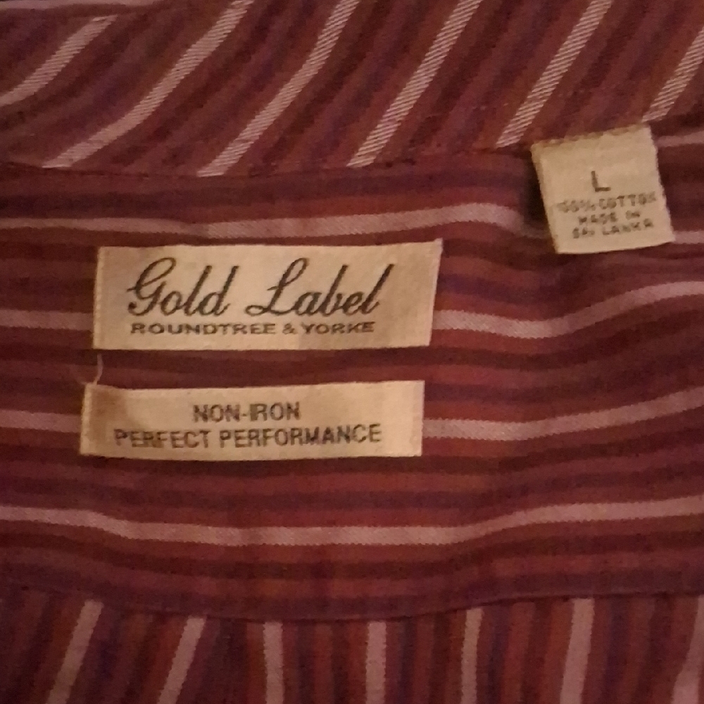 Roundtree & Yorke Gold Label Men L Red Striped Non-Iron Button Down Shirt - Picture 5 of 5
